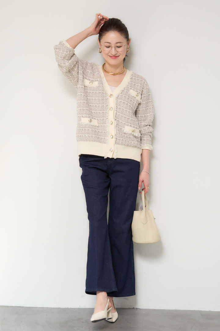 ツイードジャガードニットカーディガン