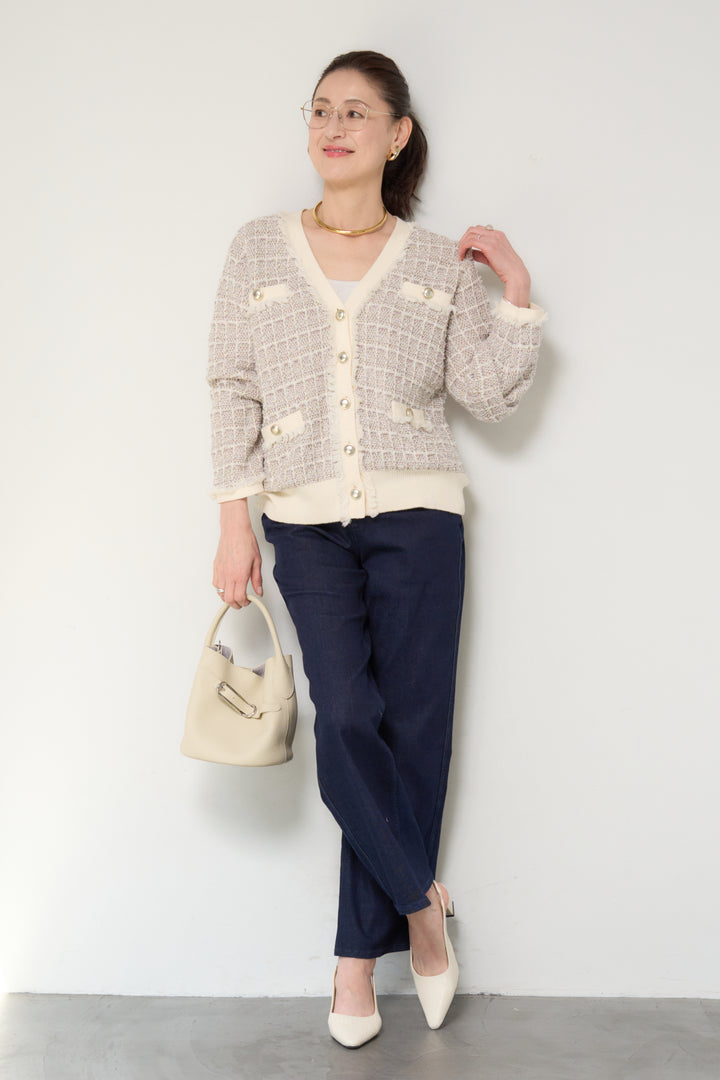 ツイードジャガードニットカーディガン