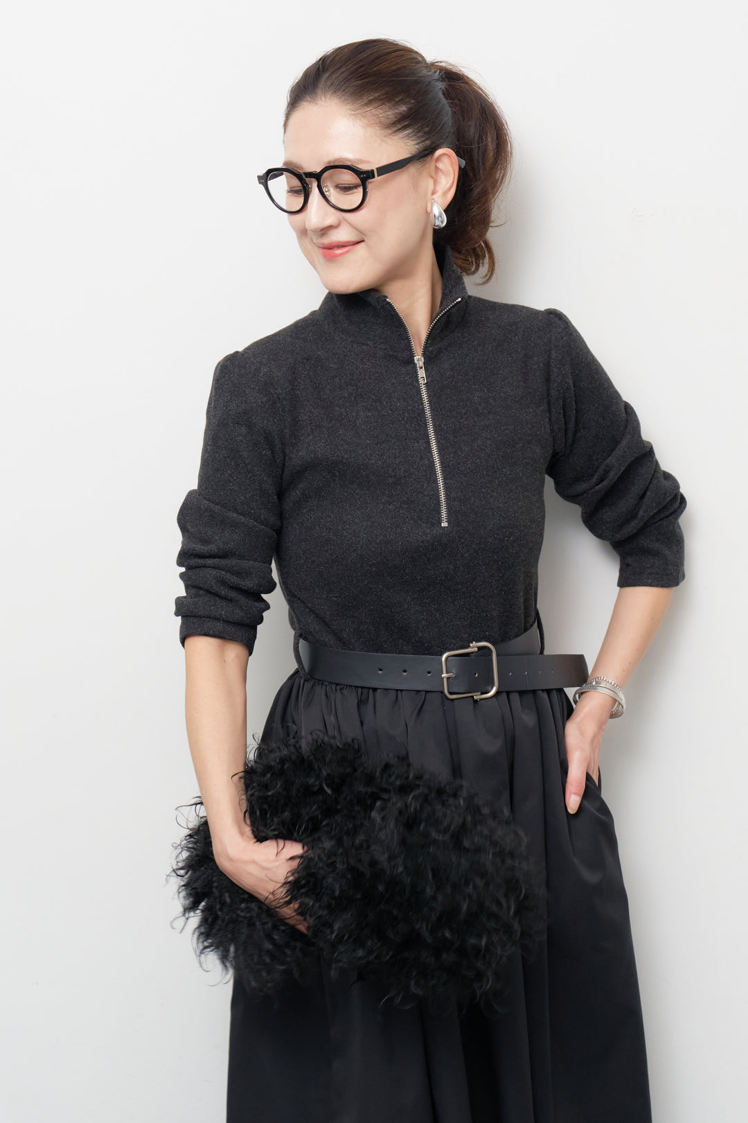 ハーフジップメルトン切替ワンピース