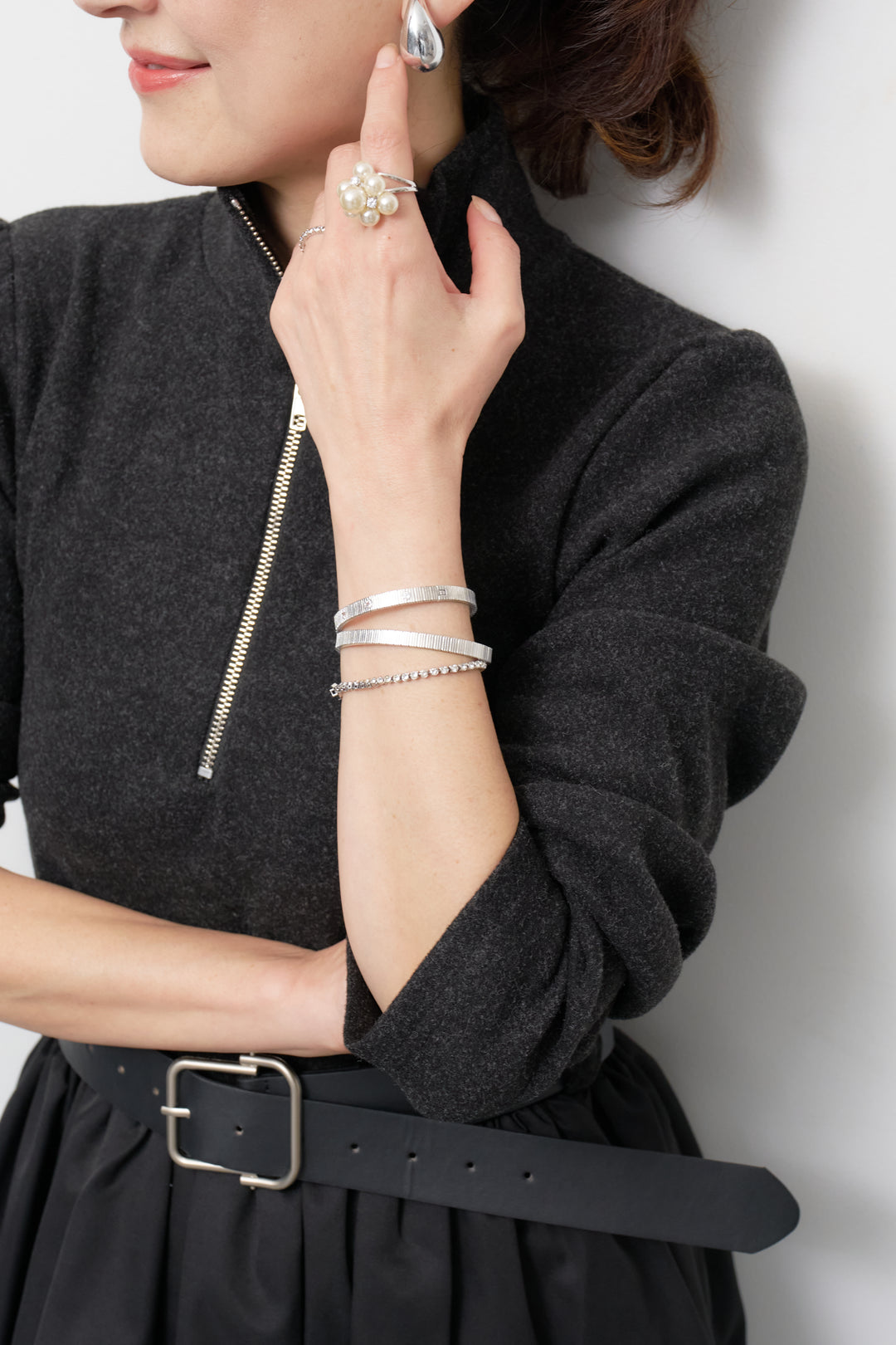 ラインストーンリブバングル