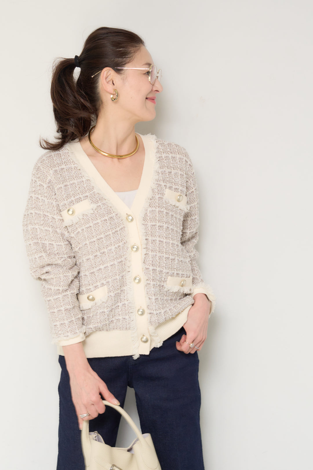 ツイードジャガードニットカーディガン