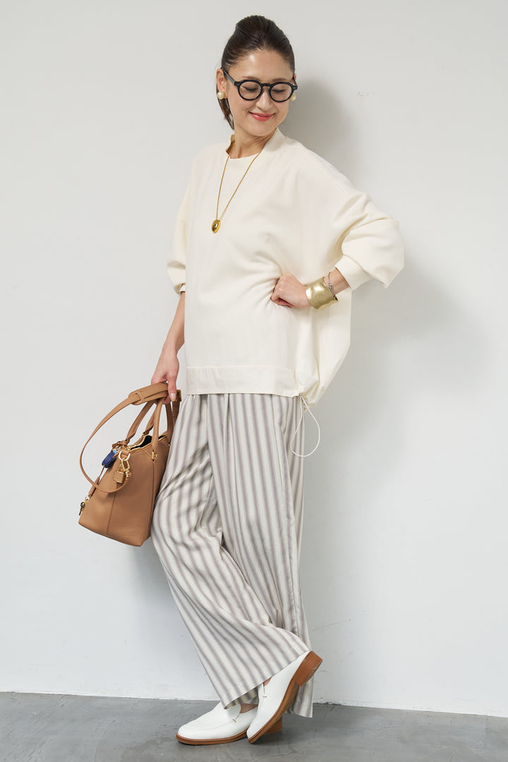 [SET]裾切替ハイネックプルオーバー+ストライプイージーパンツ(2set)