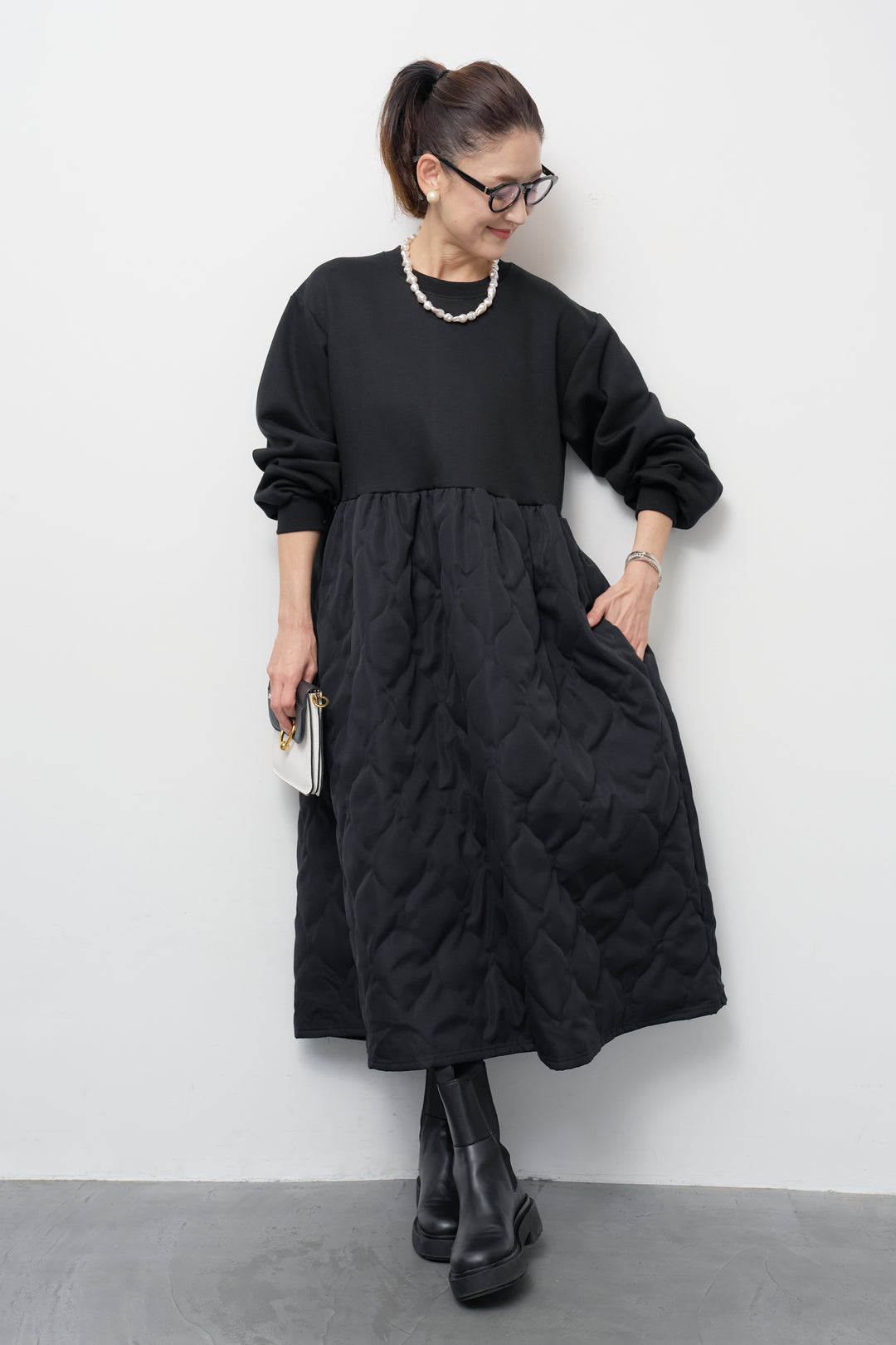 【裏起毛】ソフトキルトコンビワンピース