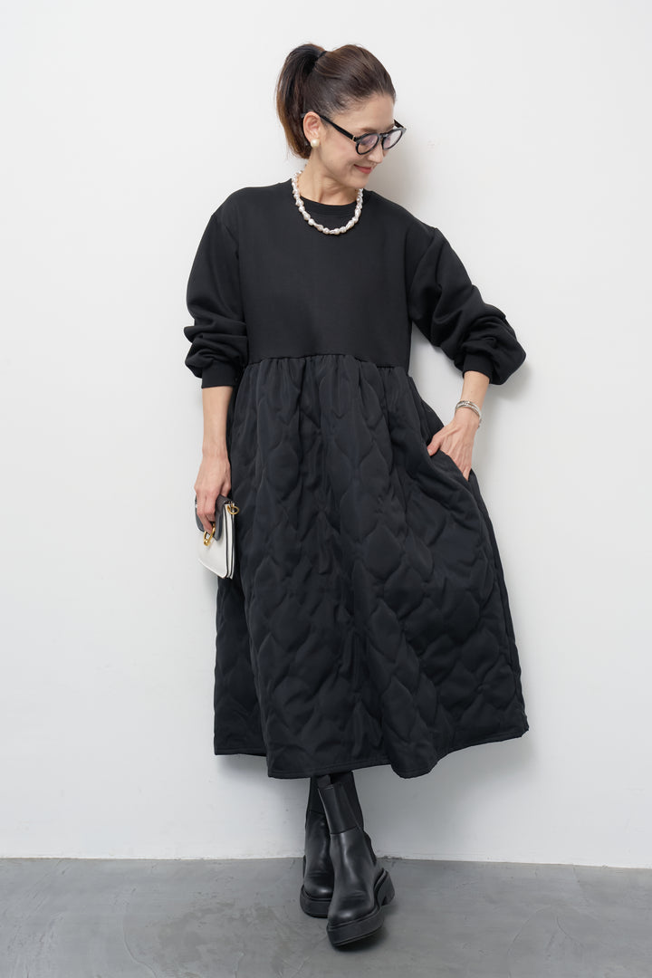 【裏起毛】ソフトキルトコンビワンピース