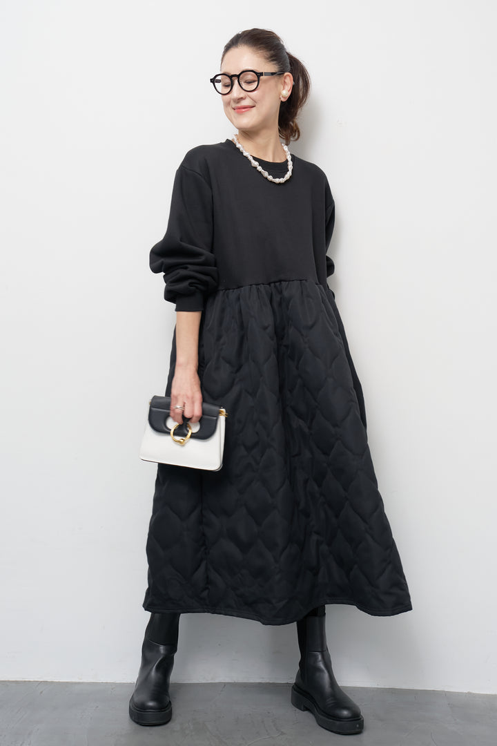 【裏起毛】ソフトキルトコンビワンピース