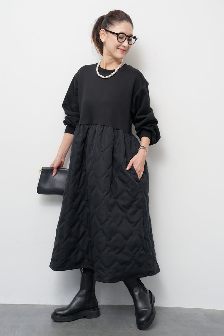 【裏起毛】ソフトキルトコンビワンピース