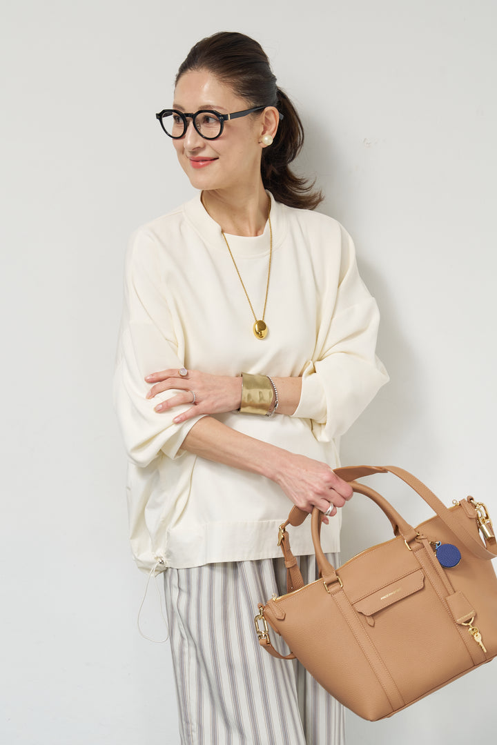 [SET]裾切替ハイネックプルオーバー+ストライプイージーパンツ(2set)