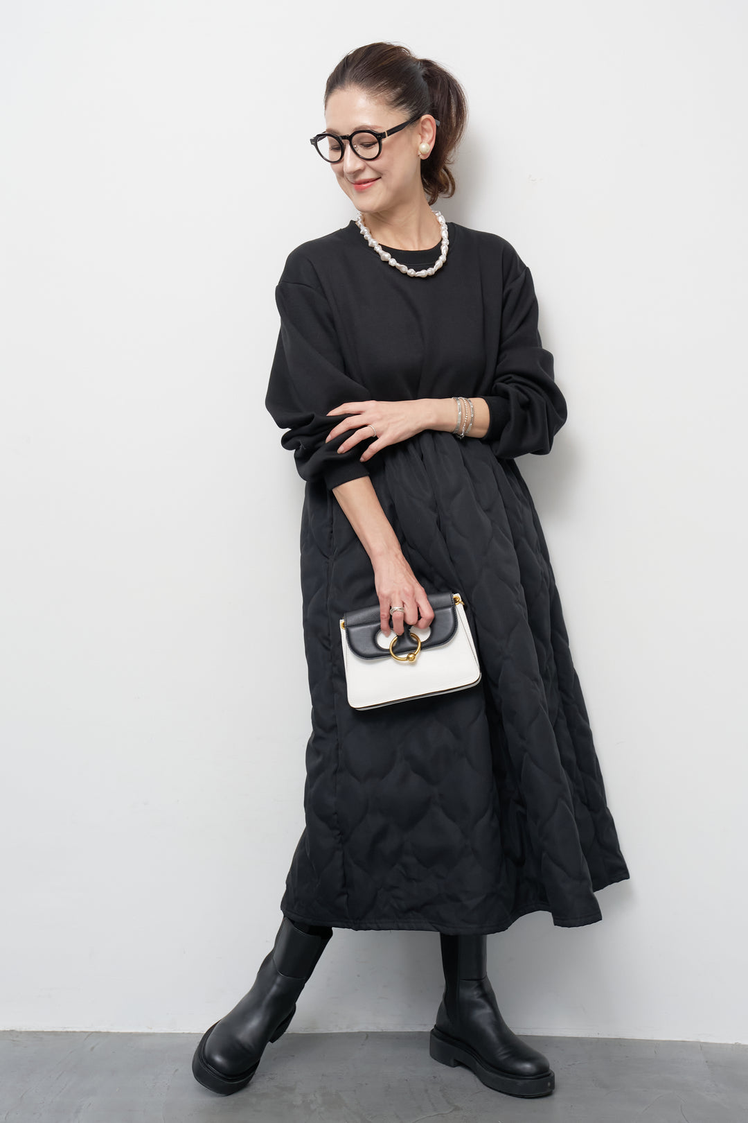 【裏起毛】ソフトキルトコンビワンピース