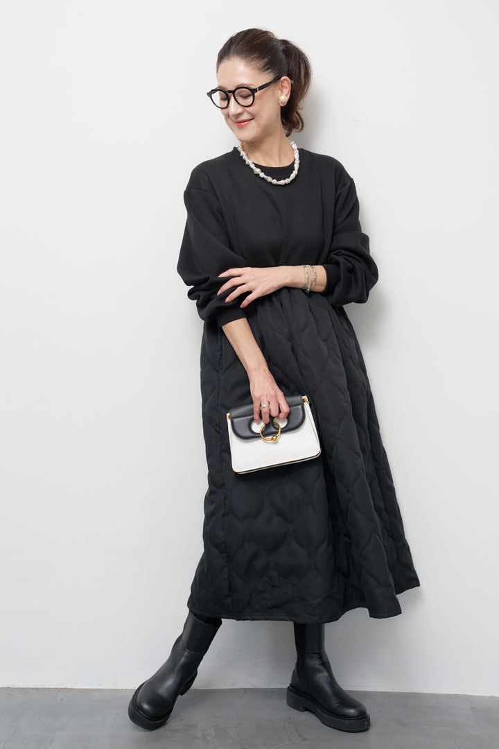 【裏起毛】ソフトキルトコンビワンピース