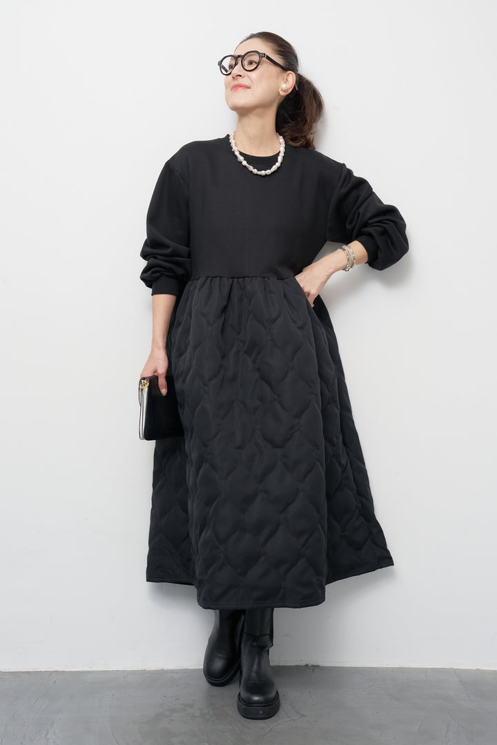 【裏起毛】ソフトキルトコンビワンピース