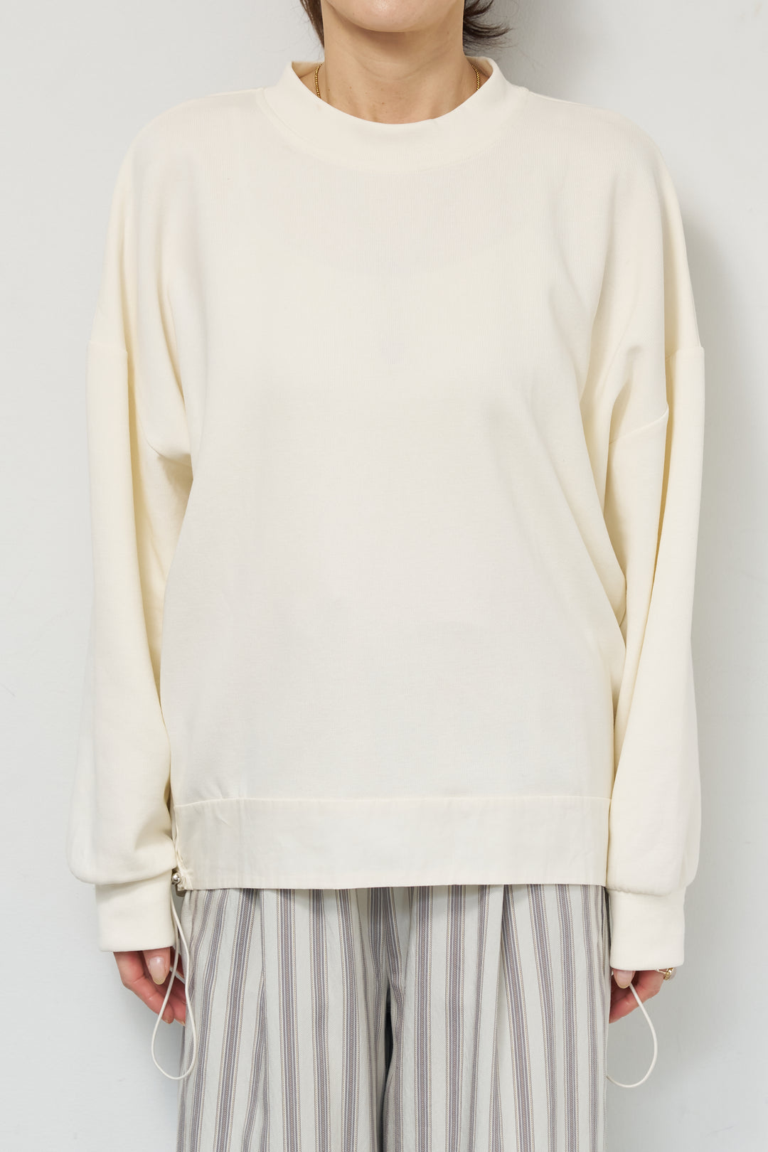 [SET]裾切替ハイネックプルオーバー+ストライプイージーパンツ(2set)