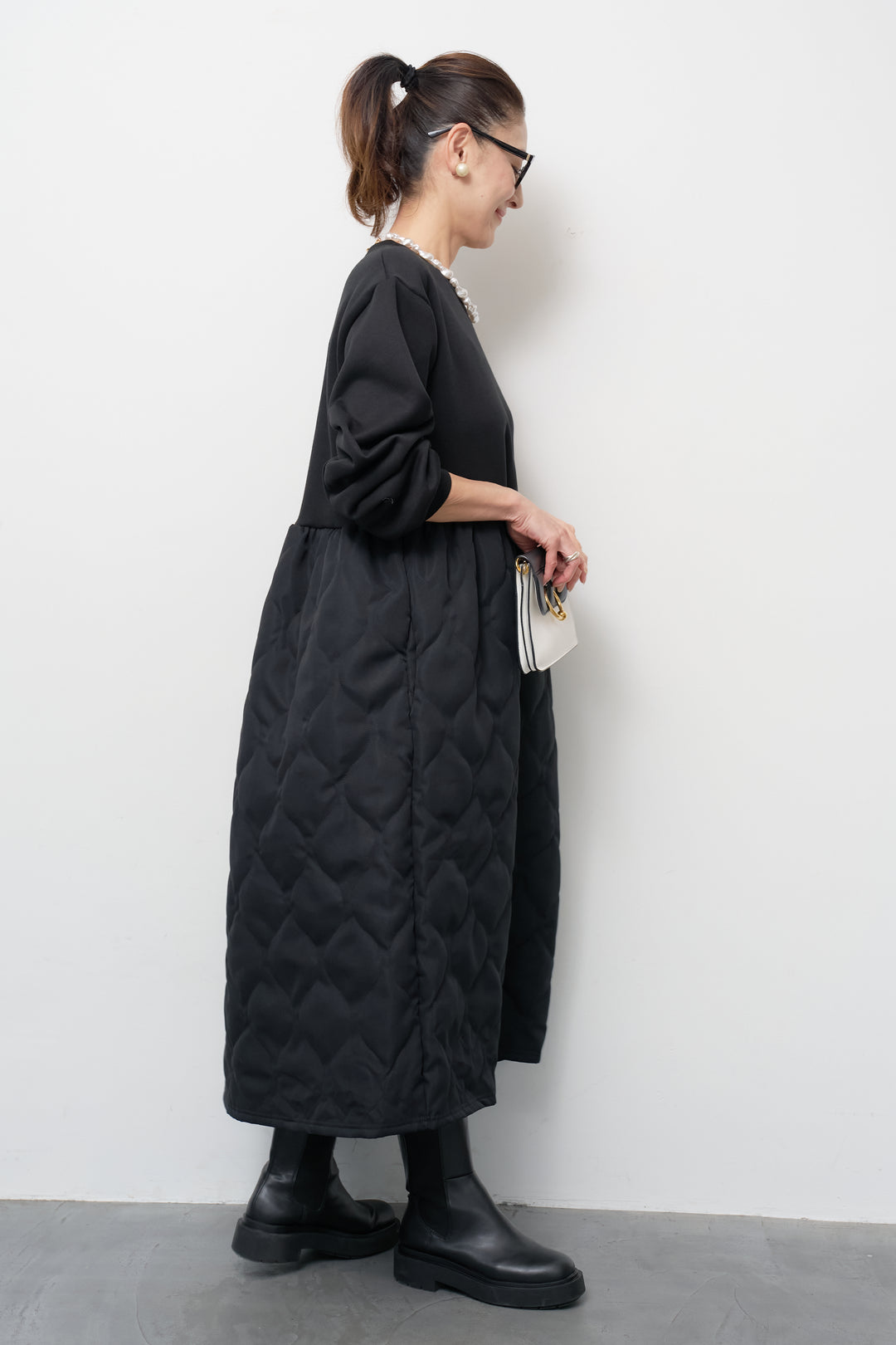 【裏起毛】ソフトキルトコンビワンピース