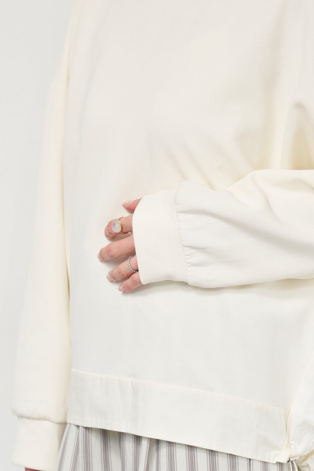 [SET]裾切替ハイネックプルオーバー+ストライプイージーパンツ(2set)