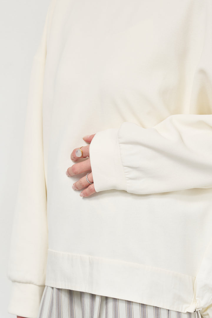 [SET]裾切替ハイネックプルオーバー+ストライプイージーパンツ(2set)