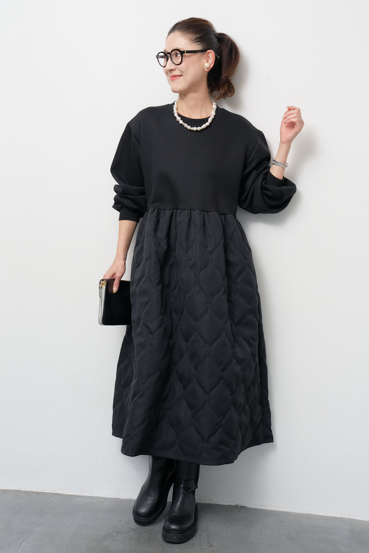 【裏起毛】ソフトキルトコンビワンピース