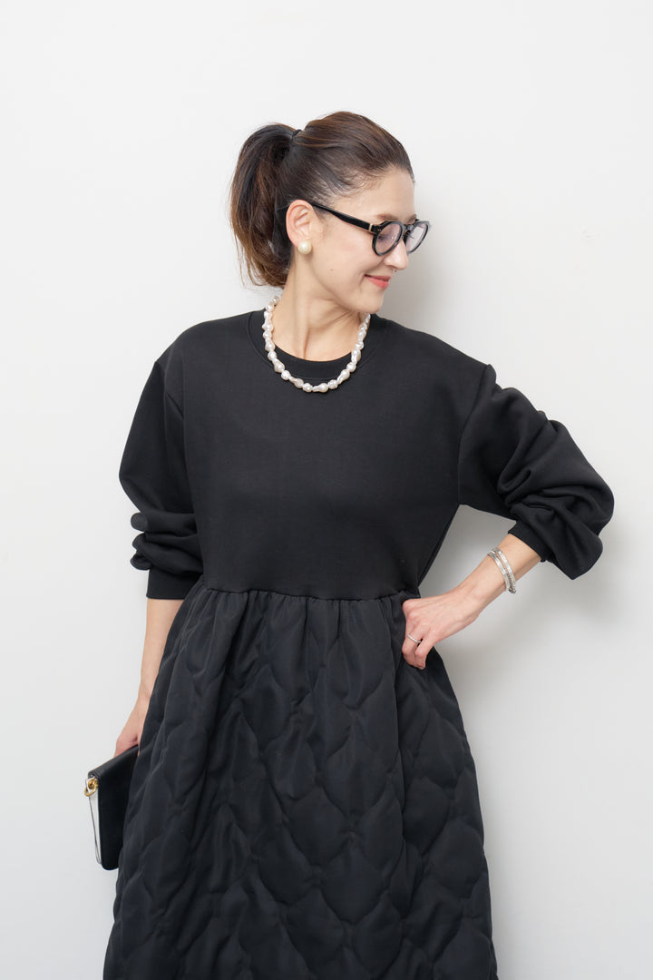 【裏起毛】ソフトキルトコンビワンピース