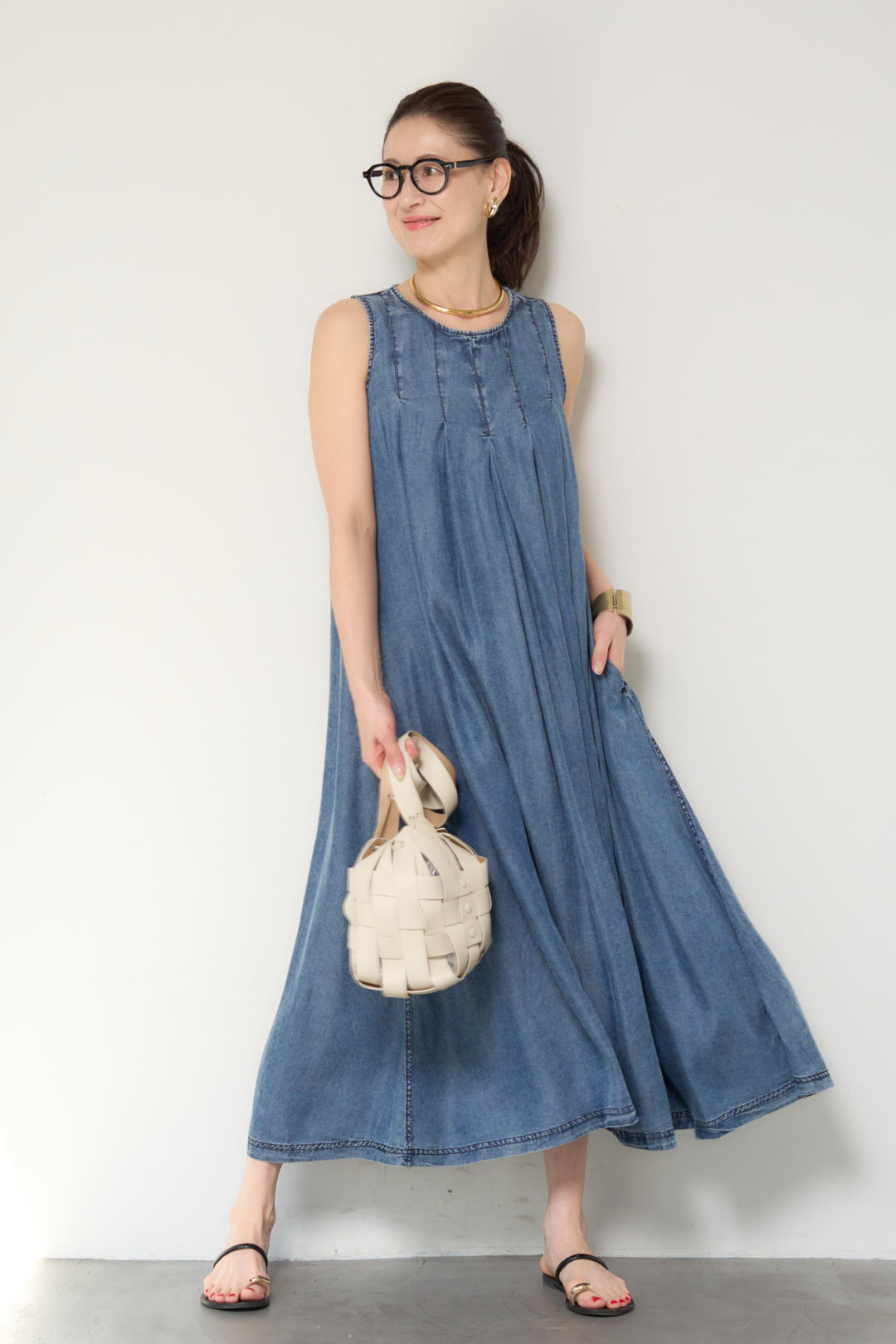 パウダーシルクデニムジップワンピース