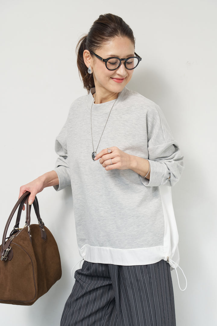 [SET]裾切替ハイネックプルオーバー+ストライプイージーパンツ(2set)