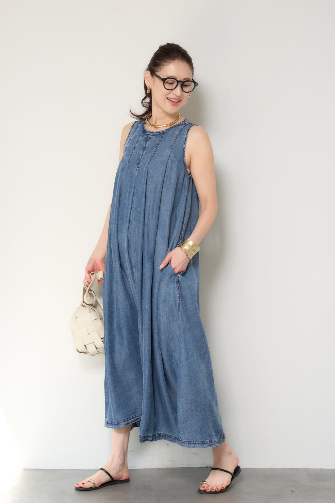 パウダーシルクデニムジップワンピース