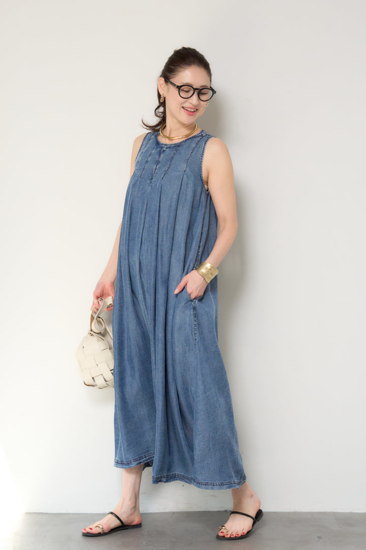 パウダーシルクデニムジップワンピース