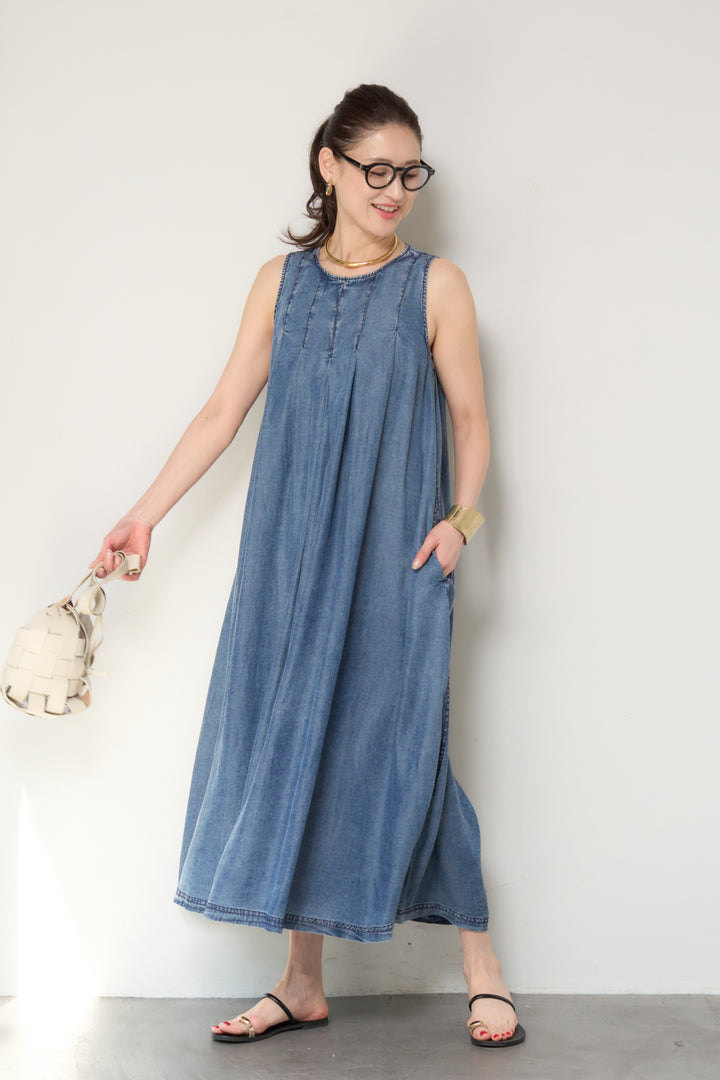 パウダーシルクデニムジップワンピース