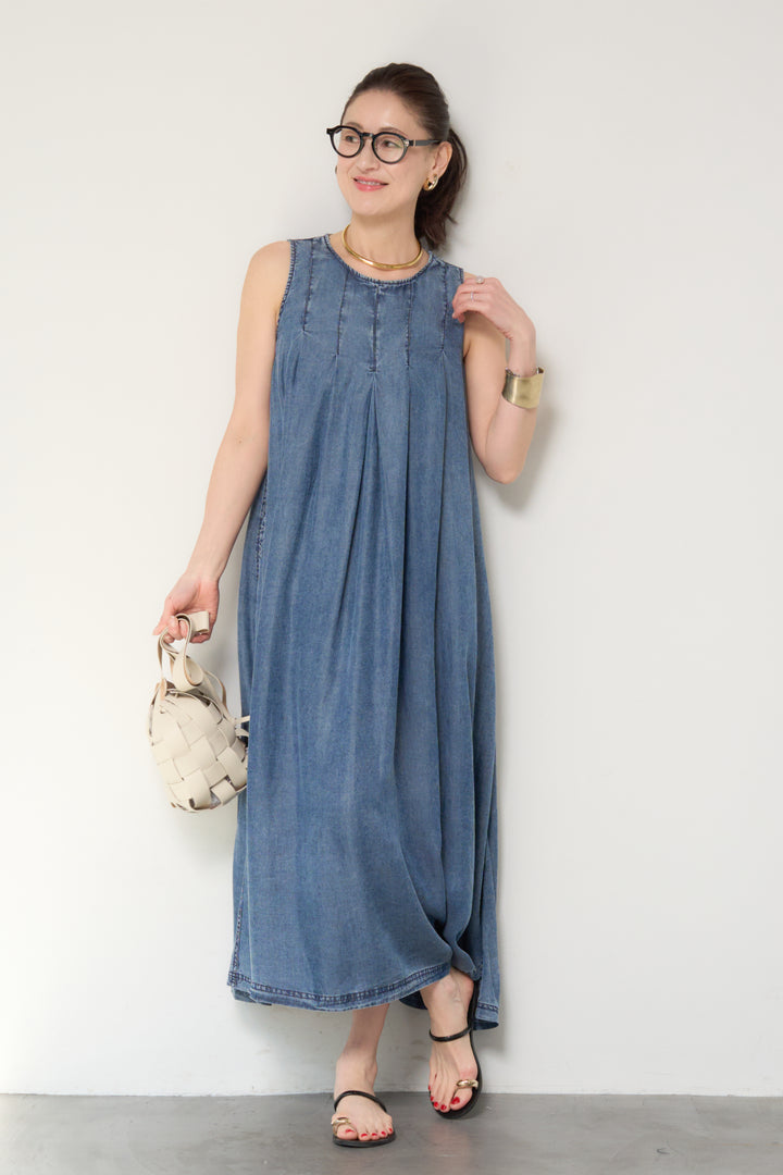 パウダーシルクデニムジップワンピース
