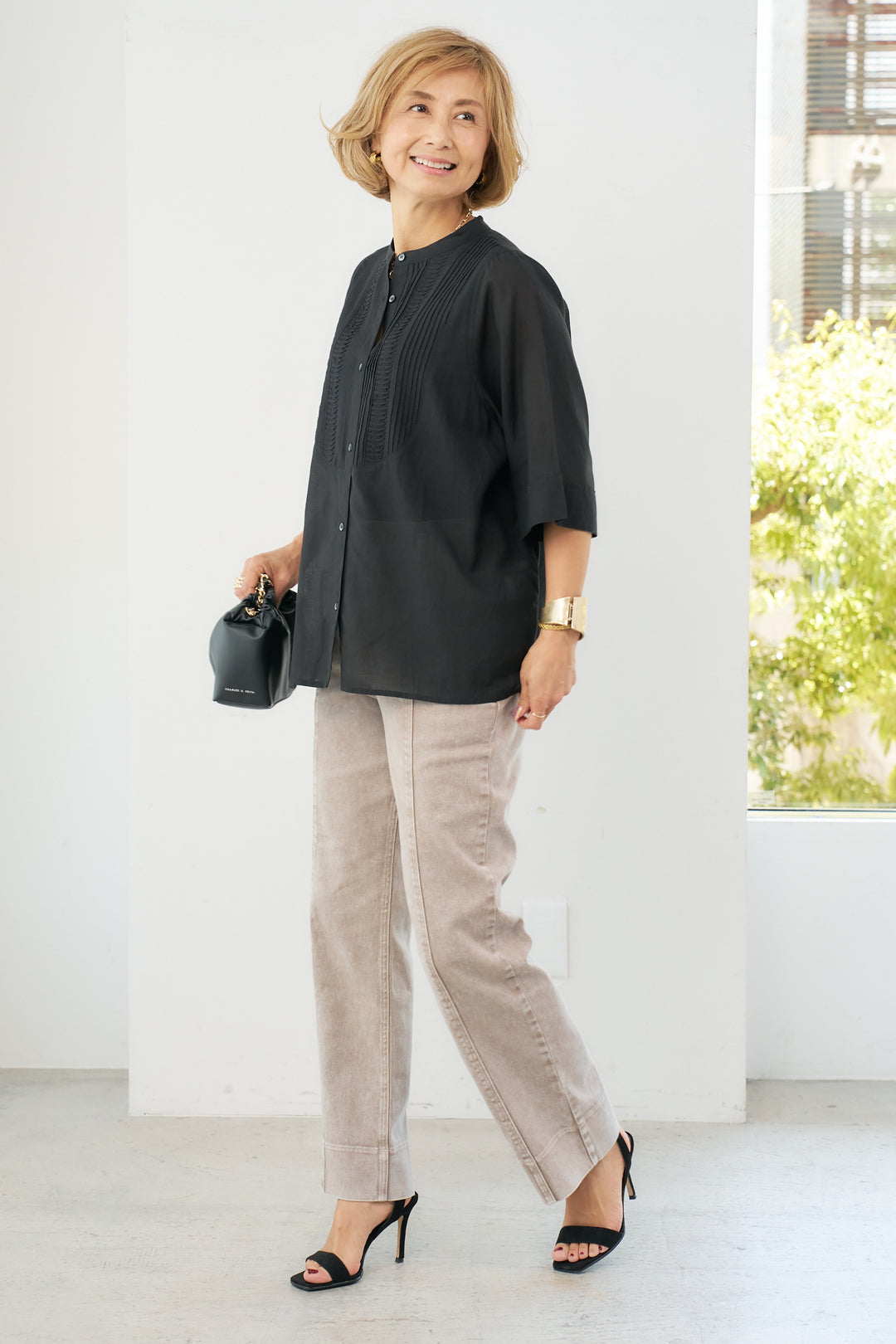 [Cool to the touch] Sushi voile pin tuck shirt