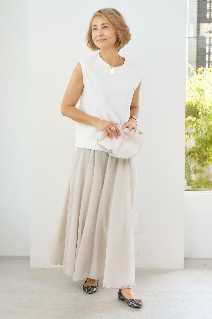 [SET] [Water-repellent, quick-drying] USA cotton sleeveless pullover + flared long cotton skirt (2 sets)
