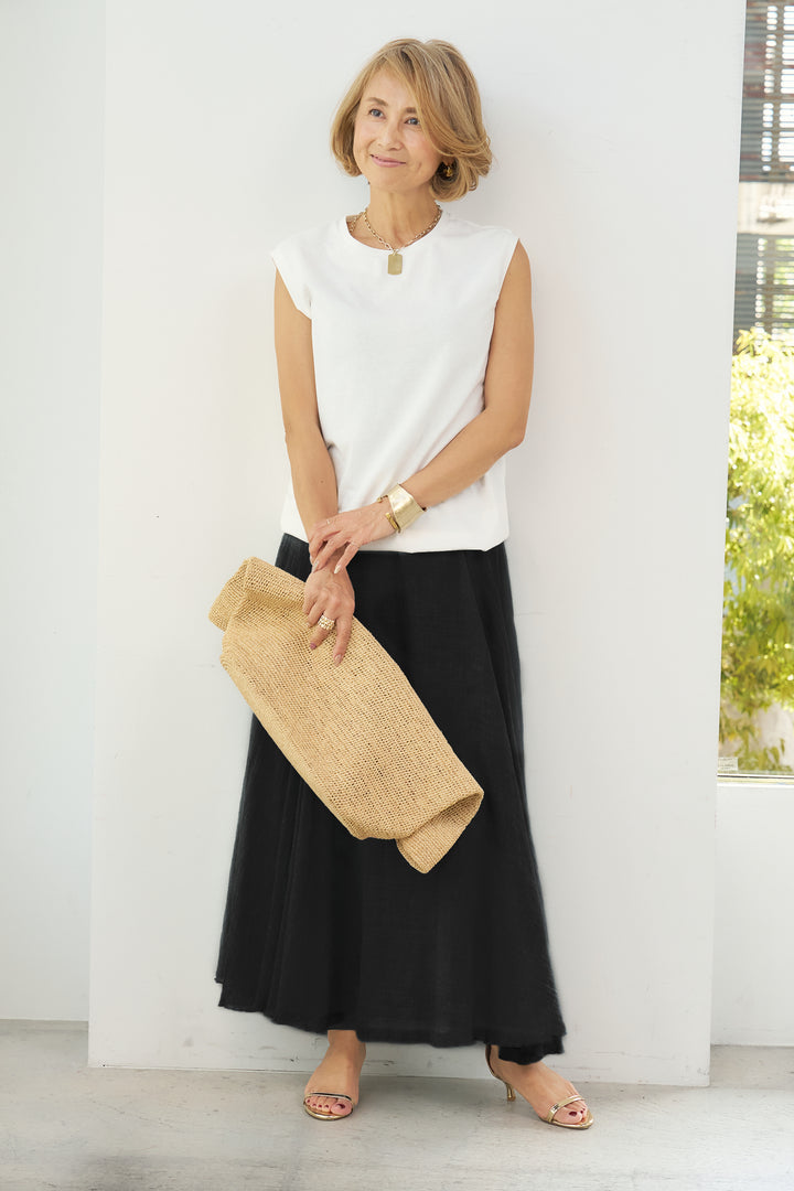 [SET] [Water-repellent, quick-drying] USA cotton sleeveless pullover + flared long cotton skirt (2 sets)