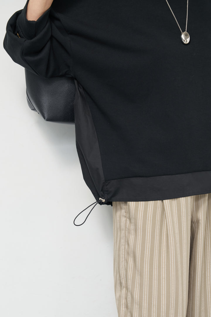 [SET]裾切替ハイネックプルオーバー+ストライプイージーパンツ(2set)