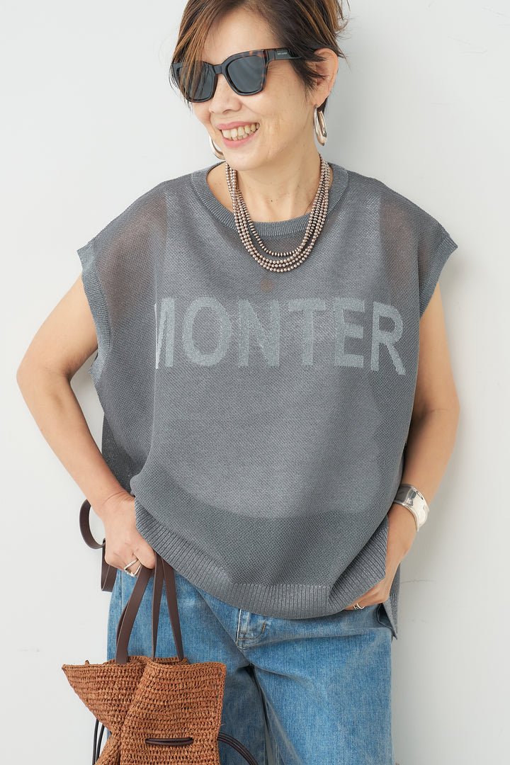 Sheer glitter logo knit
