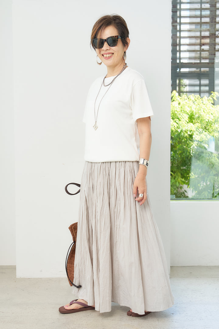 [SET] [Water-repellent, quick-drying, sweat-stain resistant] USA cotton T-shirt + cotton voile crinkle skirt (2 sets)