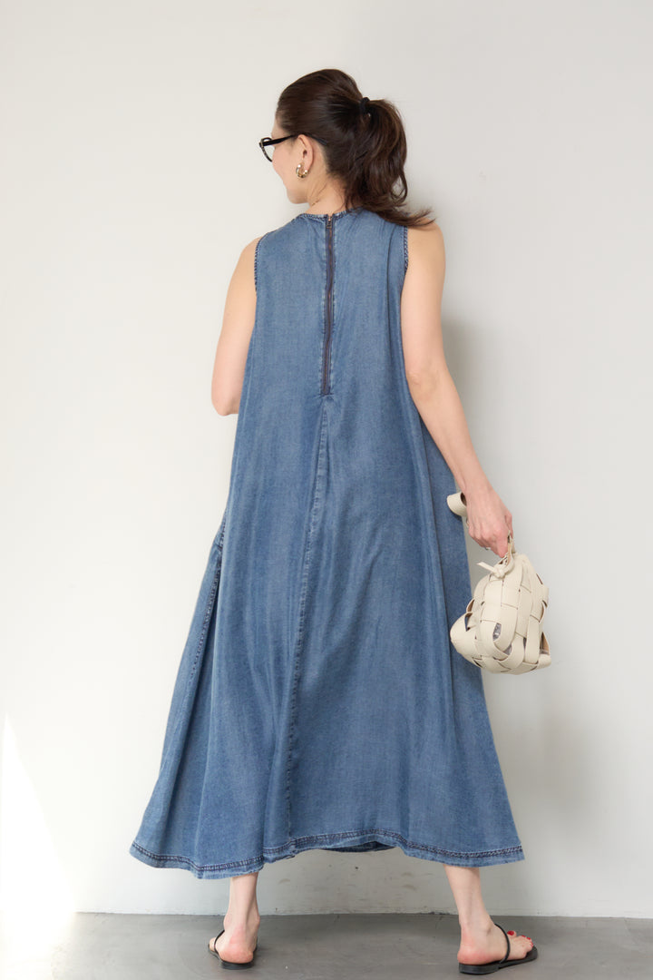 パウダーシルクデニムジップワンピース
