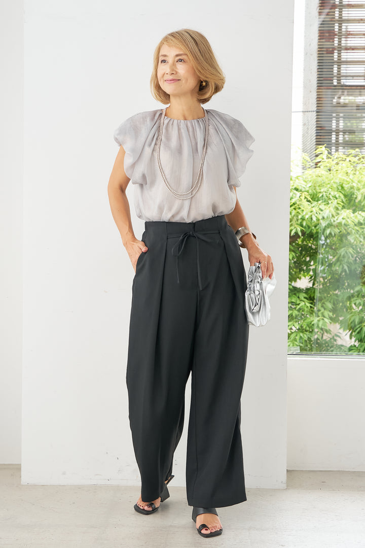 Ribbon waist high waist pants