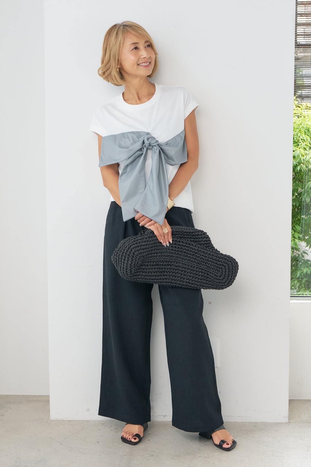 [Wrinkle prevention] Linen-like high-waisted pants