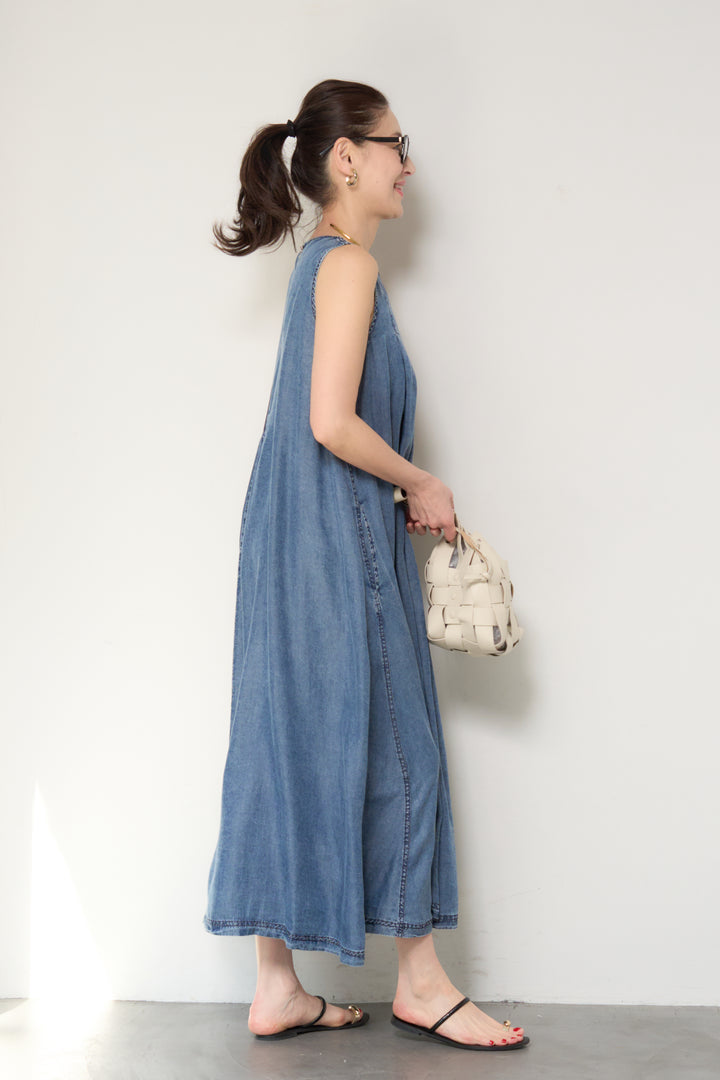 パウダーシルクデニムジップワンピース
