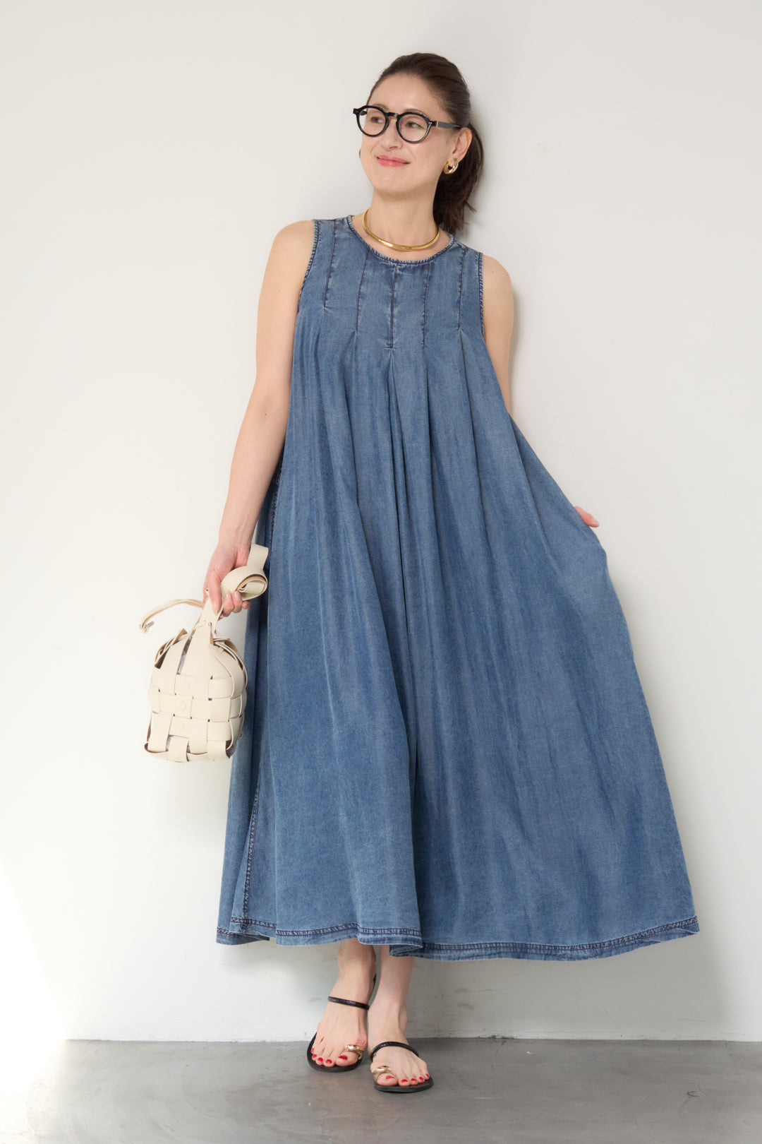 パウダーシルクデニムジップワンピース