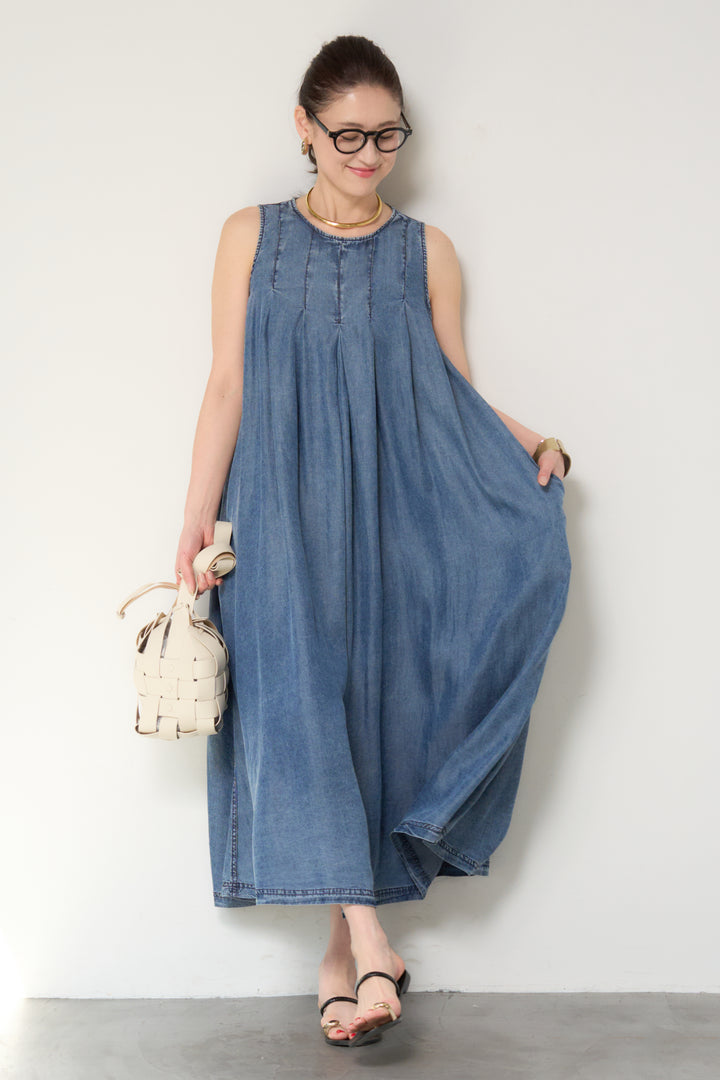 パウダーシルクデニムジップワンピース