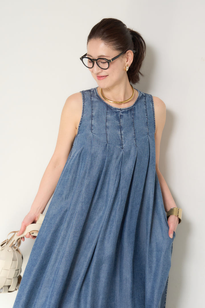 パウダーシルクデニムジップワンピース