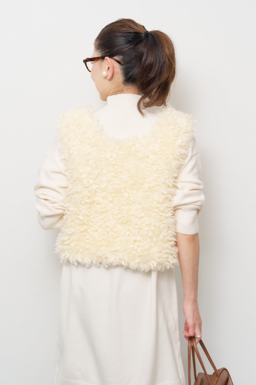 [SET]ショートカールボアベスト+モックネックニットワンピース(2set)