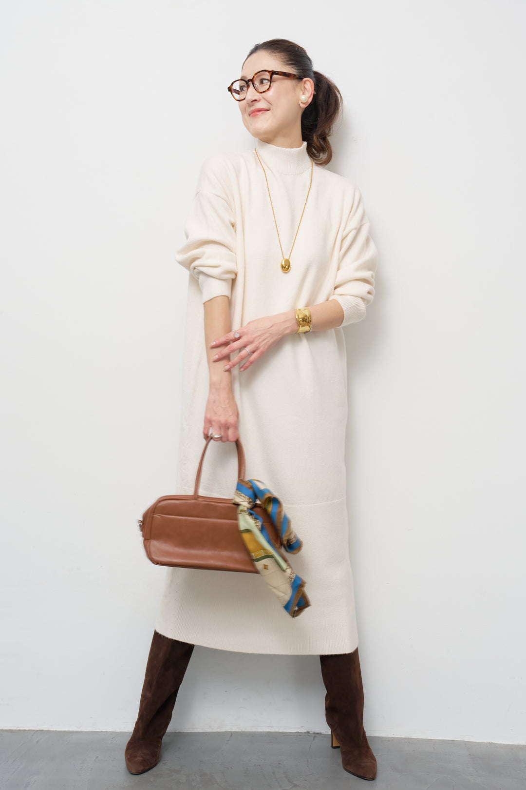 モックネックニットワンピース