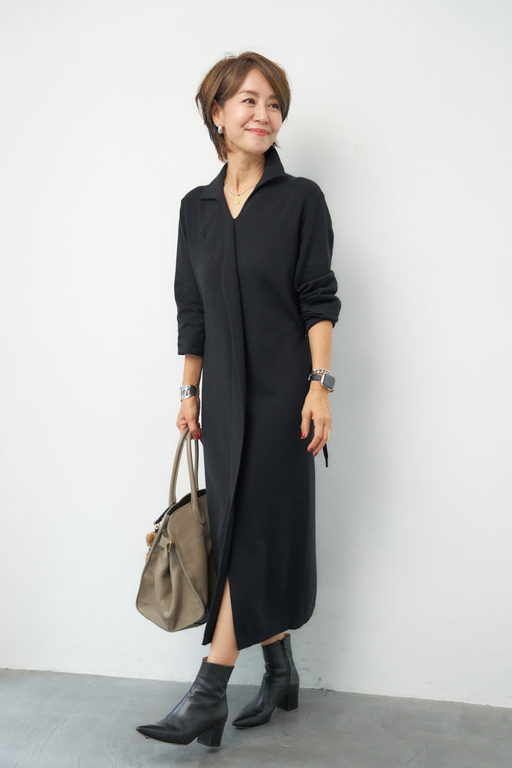 ドレープネック Iラインニットワンピース