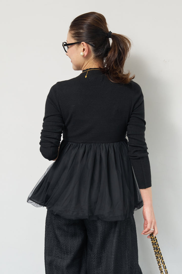 [SET]チュールドッキングニット+デニムライクヘリンボーンパンツ(2set)