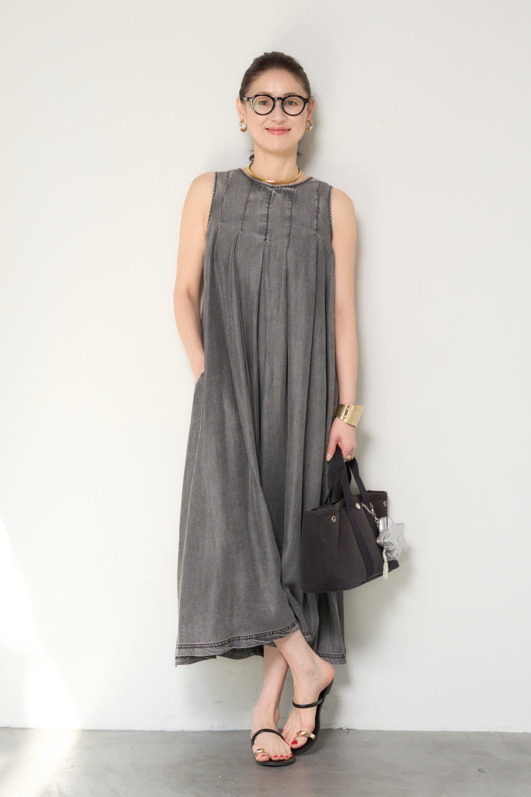 パウダーシルクデニムジップワンピース