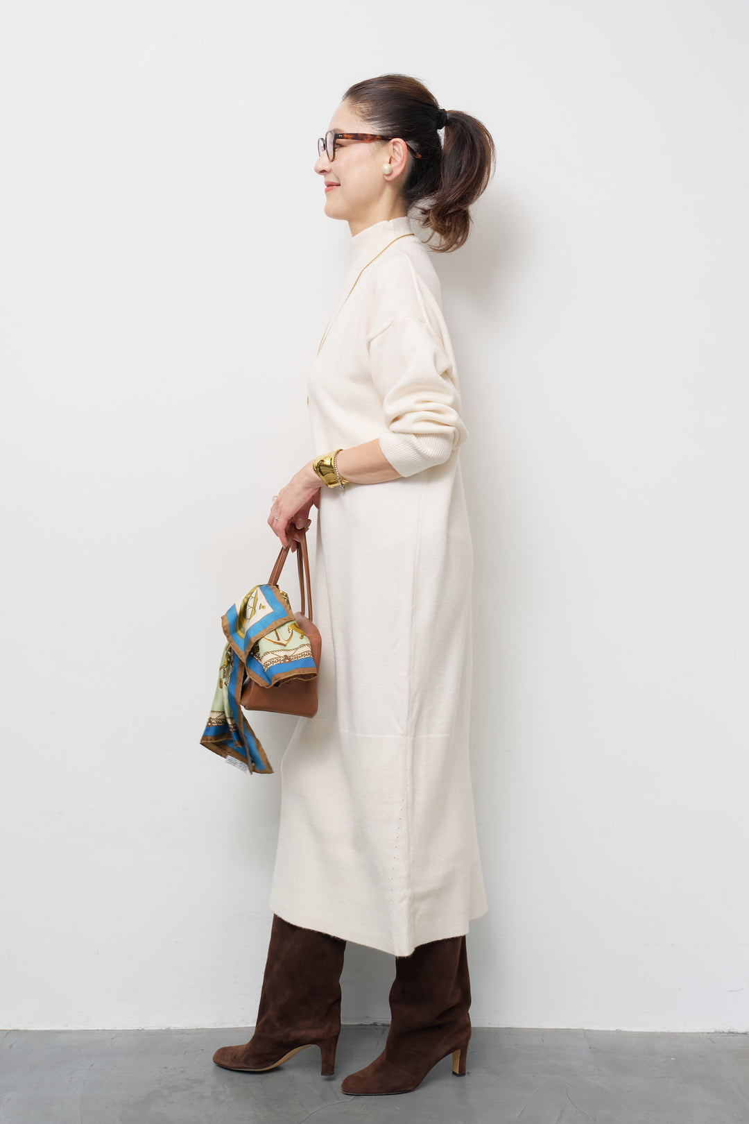 モックネックニットワンピース