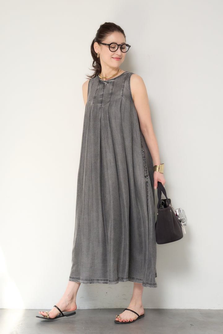 パウダーシルクデニムジップワンピース