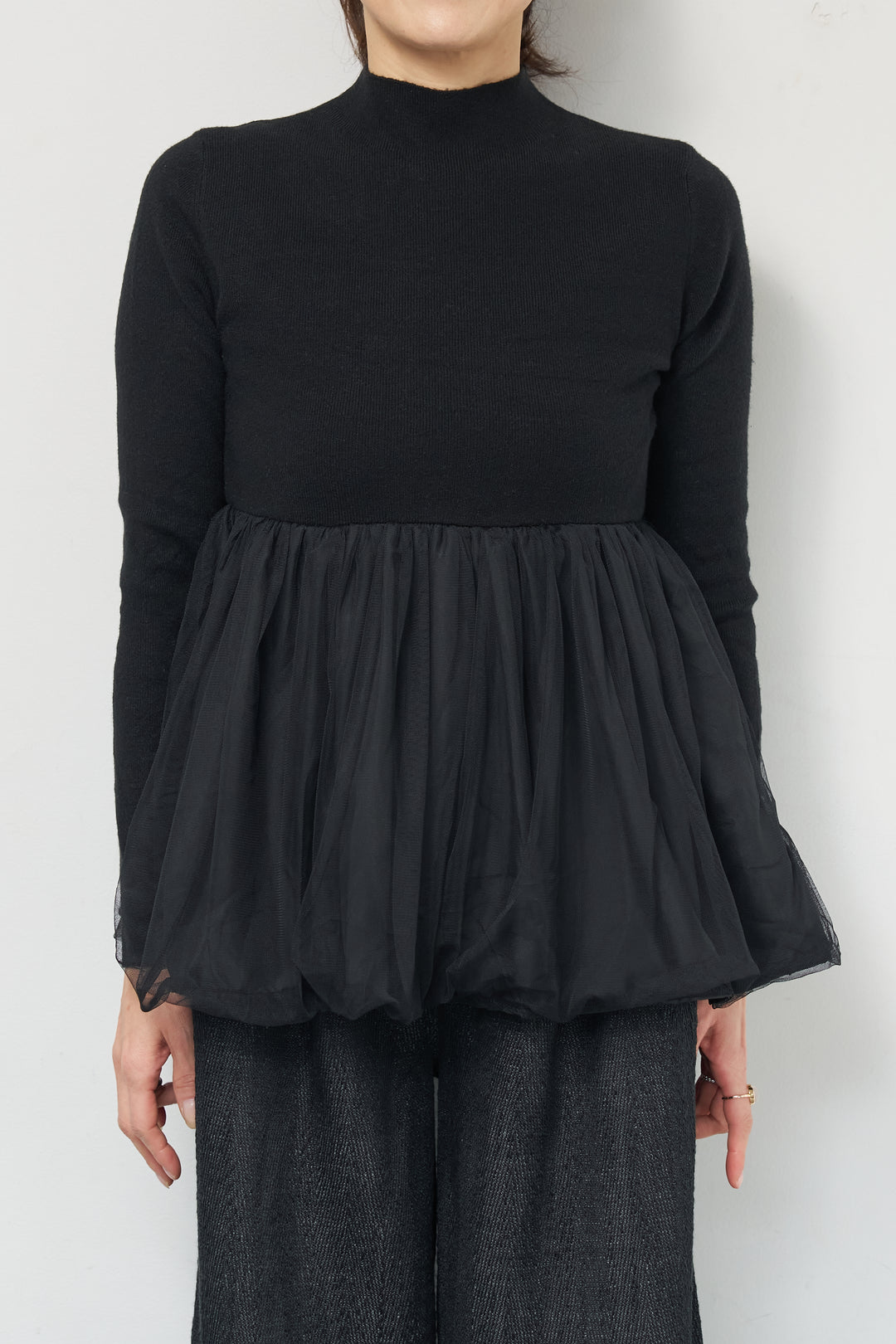 [SET]チュールドッキングニット+デニムライクヘリンボーンパンツ(2set)