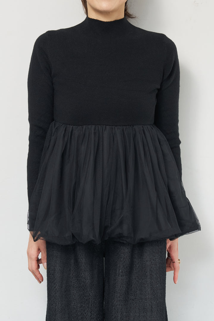 [SET]チュールドッキングニット+デニムライクヘリンボーンパンツ(2set)