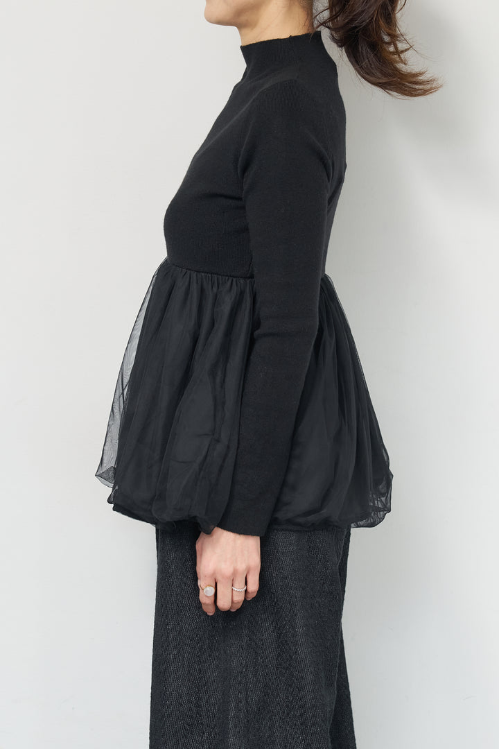 [SET]チュールドッキングニット+デニムライクヘリンボーンパンツ(2set)