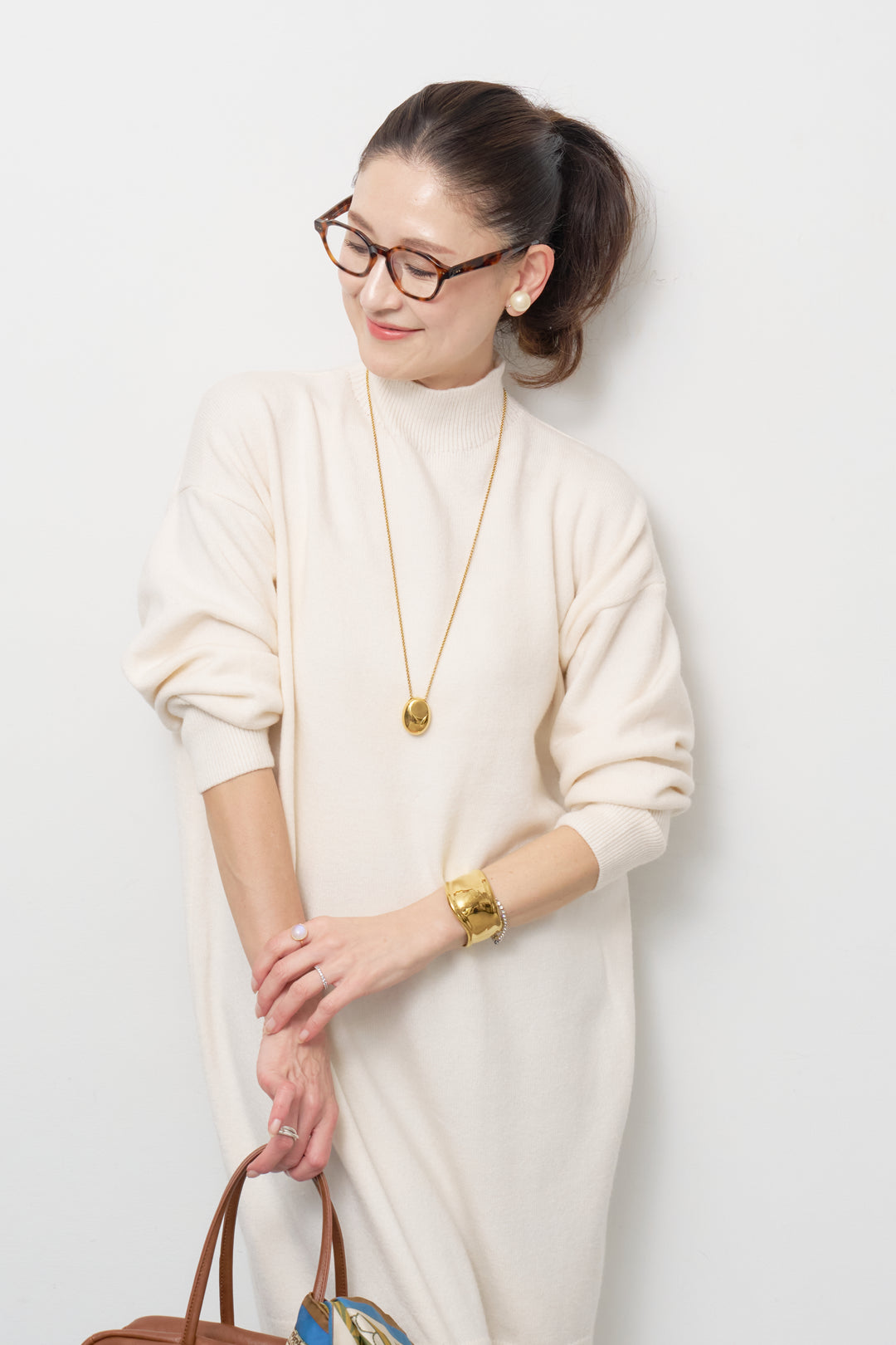 モックネックニットワンピース